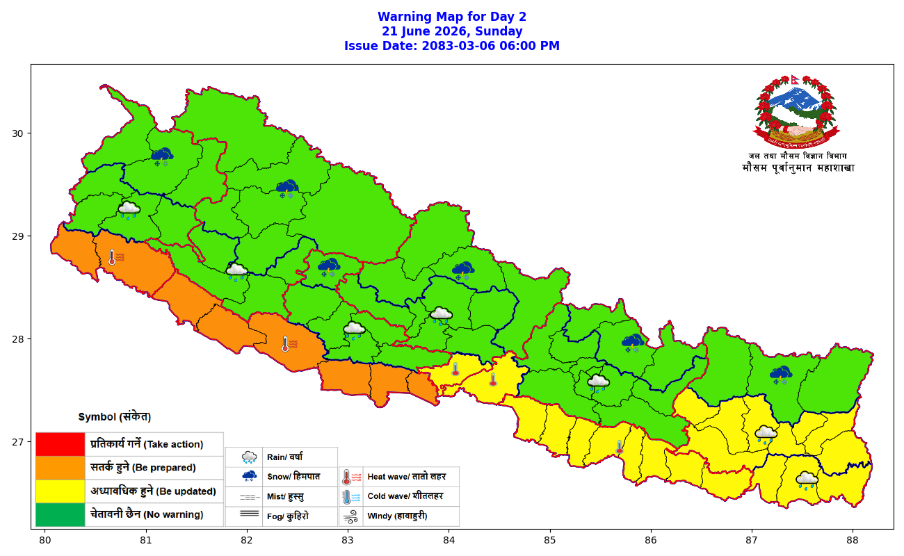 कोशी प्रदेशका केही स्थानमा भारी वर्षा हुने, पश्चिम तराईमा तातो लहरको जोखिम